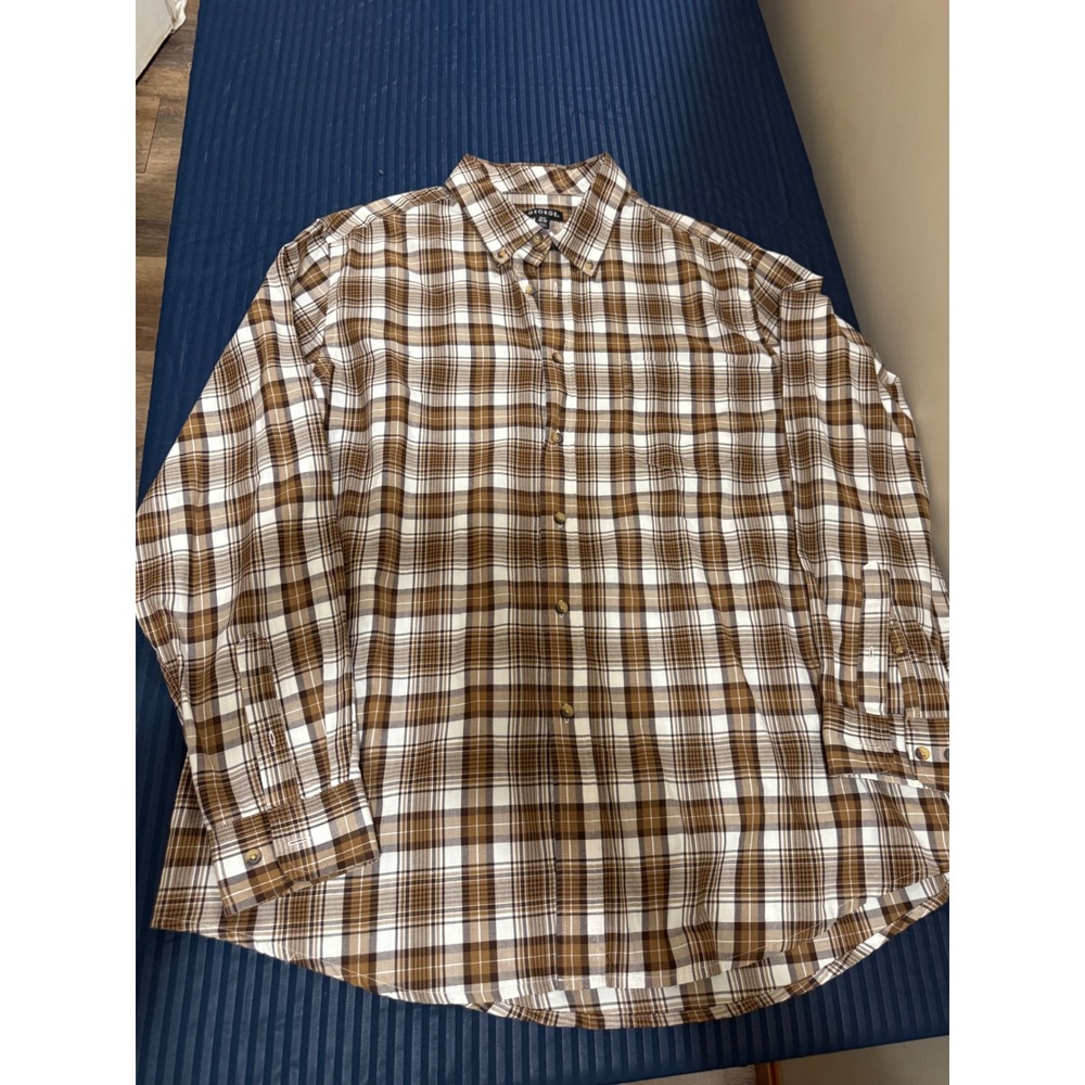 George Mens XL Brown White Plaid Long Sleeve Button Down Shirt GM44Y033H